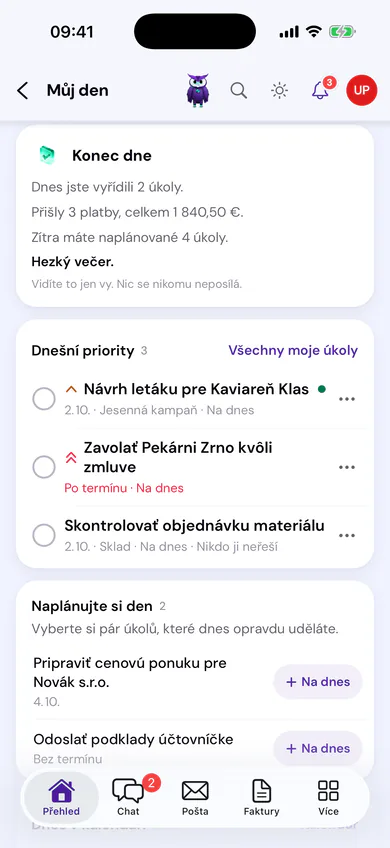 Aplikace Prorok: Můj den s úkoly a termíny na dnešek